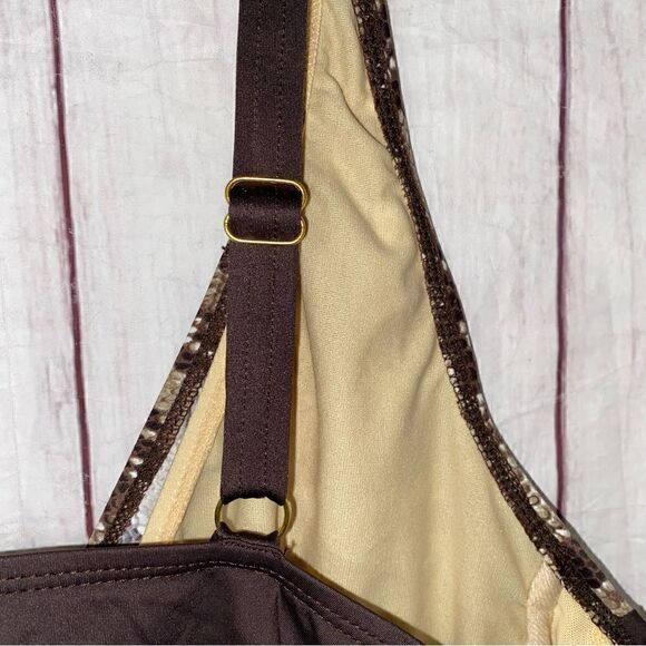 NEW! Coco Reef Plus 22W 44D Coffee Bean Brown Snake Print Twist Tankini Top - Picture 4 of 9